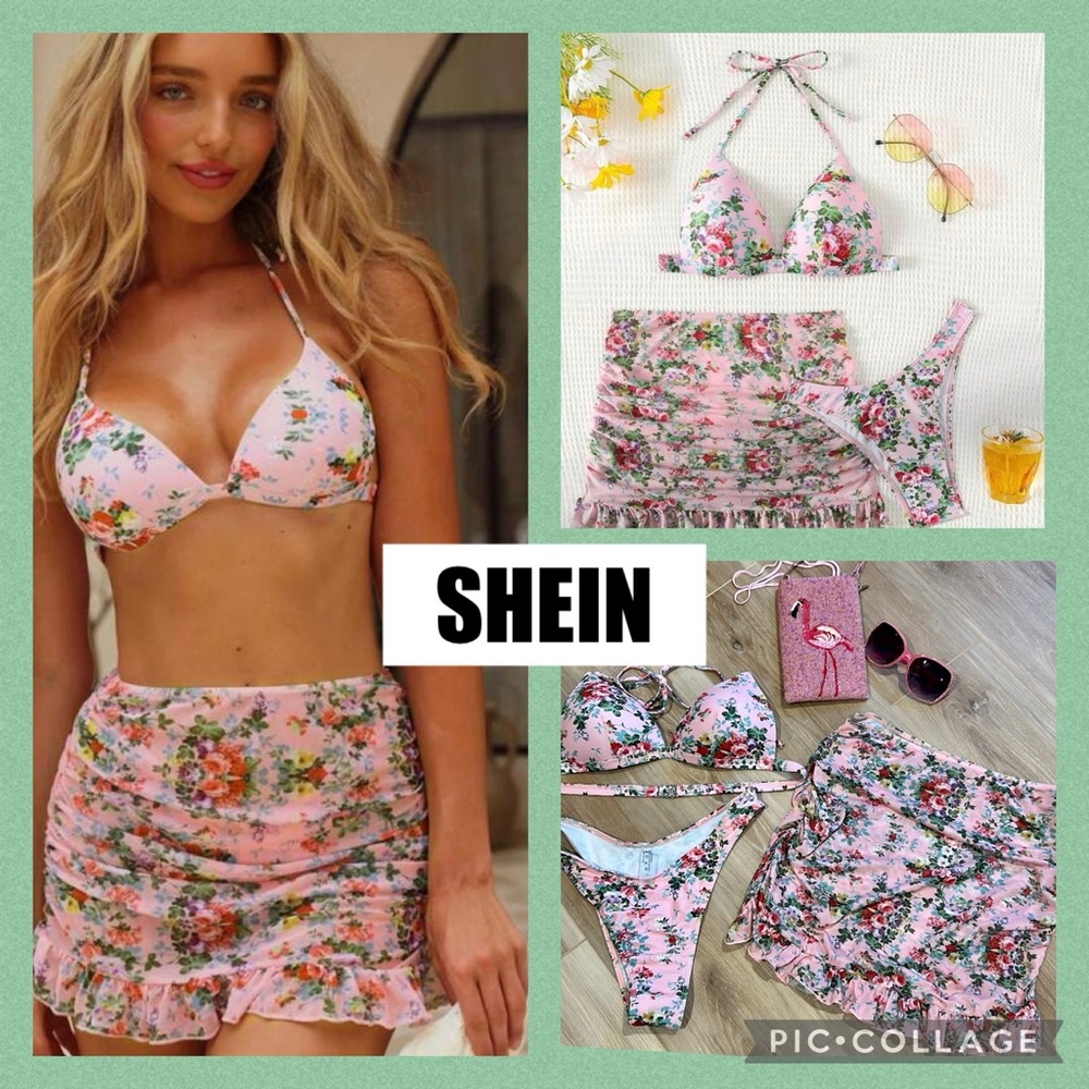 NWT Shein 3 pc floral bikini set
